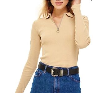 TOPSHOP Ribbed Long-sleeve Polo